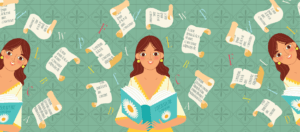 A whimsical illustration showing a translator juggling words in different languages, with some words transforming into snowflakes, representing the creative process of translating the 'snow better' wordplay.