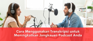 A podcaster reviewing a transcribed episode on a laptop.