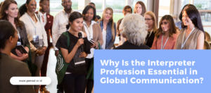 A skilled interpreter at work during an international conference.