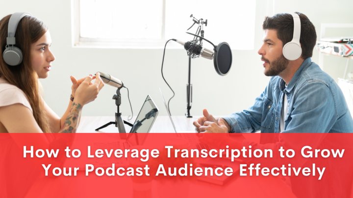 A podcaster reviewing a transcribed episode on a laptop.