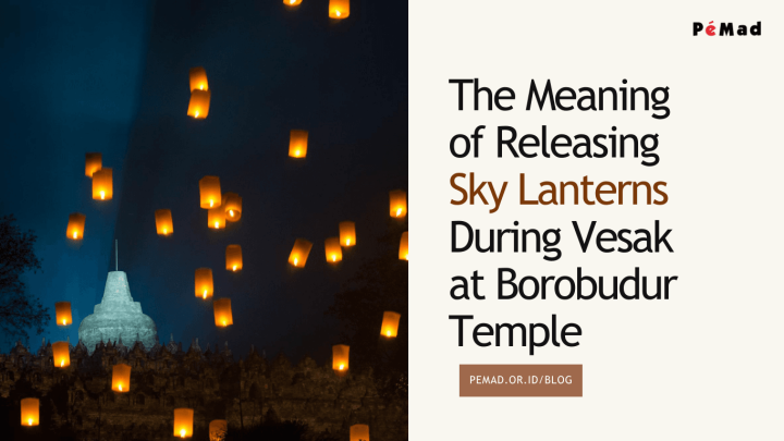 A photo of hundreds of colorful lanterns rising into the night sky over the majestic silhouette of Borobudur Temple