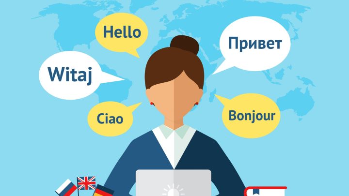 Illustration of a person interpreting between two individuals, representing the interpreter profession.